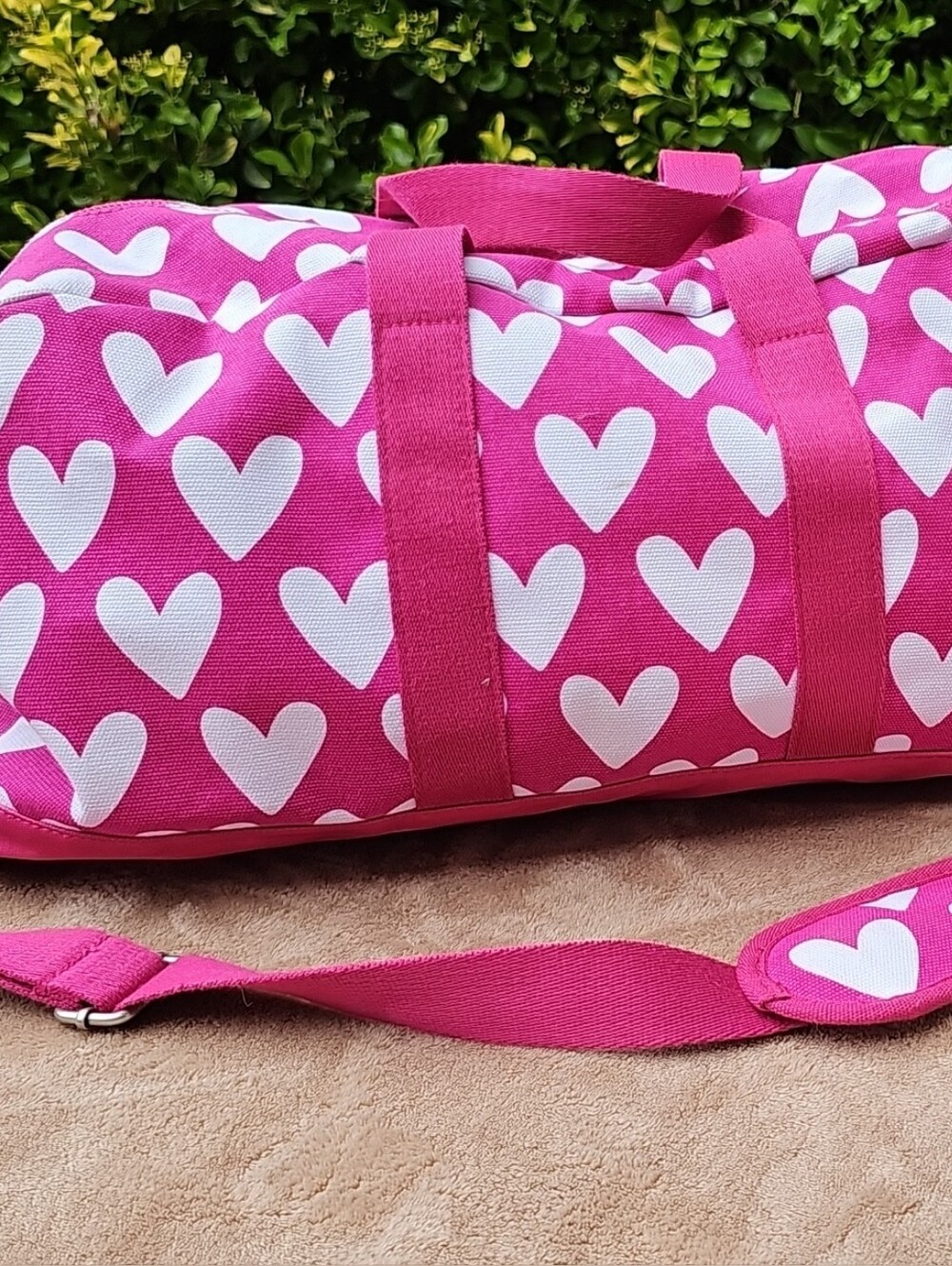 Pottery Barn Teen Pink Heart Print Travel Duffle Bag